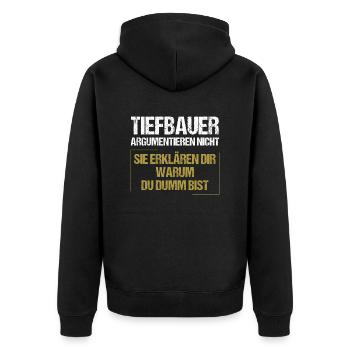 Tiefbauer argumentieren nicht - Unisex Premium Bio Zip Hoodie - Schwarz - Hinten - Nico (187cm)