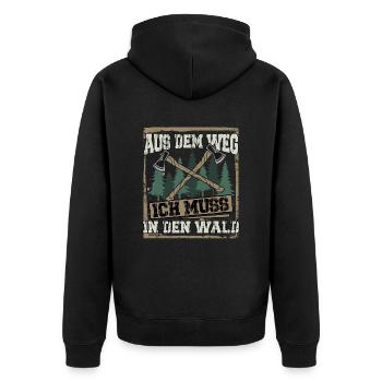 Aus dem Weg ich muss in den Wald - Unisex Premium Bio Zip Hoodie - Schwarz - Hinten - Nico (187cm)