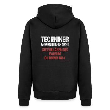 Technicians don't argue - Unisex Premium Organic Zip Hoodie - black - Back - Nico (187cm)