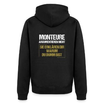 Monteure argumentieren nicht - Unisex Premium Bio Zip Hoodie - Schwarz - Hinten - Nico (187cm)
