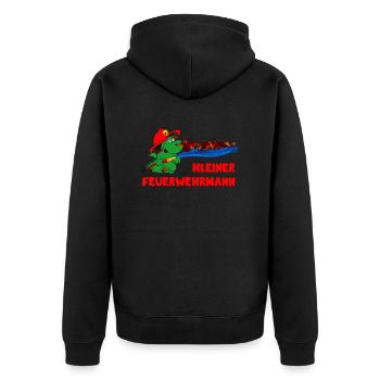 Kleiner Feuerwehrmann als kleine Drache für Jungen - Unisex Premium Bio Zip Hoodie - Schwarz - Hinten - Nico (187cm)