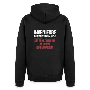 Ingenieure argumentieren nicht - Unisex Premium Bio Zip Hoodie - Schwarz - Hinten - Nico (187cm)