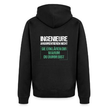 Engineers don't argue - Unisex Premium Organic Zip Hoodie - black - Back - Nico (187cm)