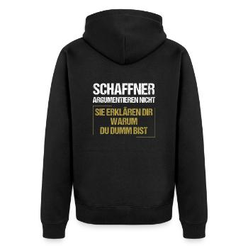 Conductors don't argue - Unisex Premium Organic Zip Hoodie - black - Back - Nico (187cm)