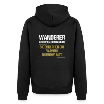 Wanderer argumentieren nicht - Unisex Premium Bio Zip Hoodie - Schwarz - Hinten - Nico (187cm)