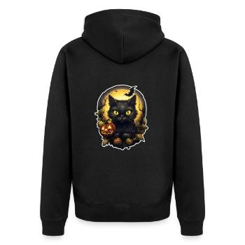 Halloween schwarze Katze mit Kürbis - Unisex Premium Bio Zip Hoodie - Schwarz - Hinten - Nico (187cm)