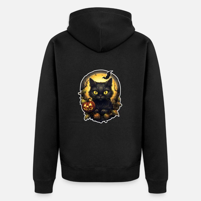 Chat noir d’Halloween avec citrouille - Veste à capuche bio Premium Unisexe - noir