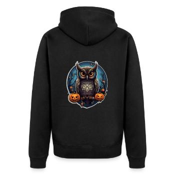 Eule Halloween - Unisex Premium Bio Zip Hoodie - Schwarz - Hinten - Nico (187cm)