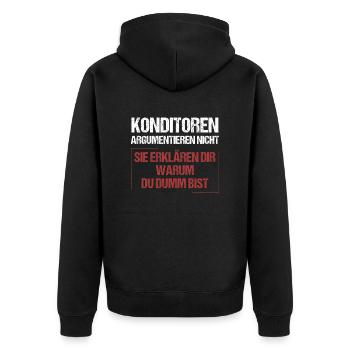 Konditoren argumentieren nicht - Unisex Premium Bio Zip Hoodie - Schwarz - Hinten - Nico (187cm)
