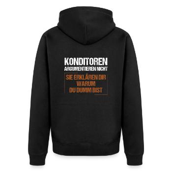 Konditoren argumentieren nicht - Unisex Premium Bio Zip Hoodie - Schwarz - Hinten - Nico (187cm)