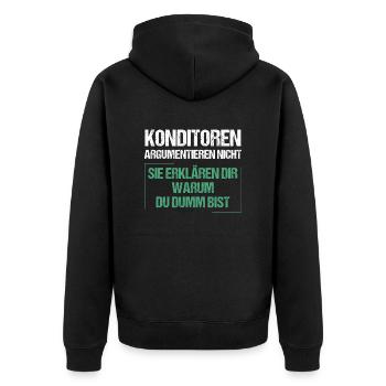 Konditoren argumentieren nicht - Unisex Premium Bio Zip Hoodie - Schwarz - Hinten - Nico (187cm)