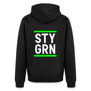 Sty grn (lines) - Unisex Premium Organic Zip Hoodie - black - Back - Nico (187cm)
