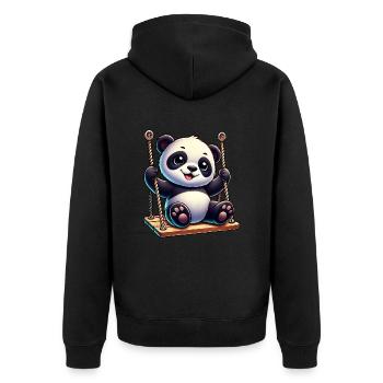 Cute panda cartoon on swing playground - Unisex Premium Organic Zip Hoodie - black - Back - Nico (187cm)