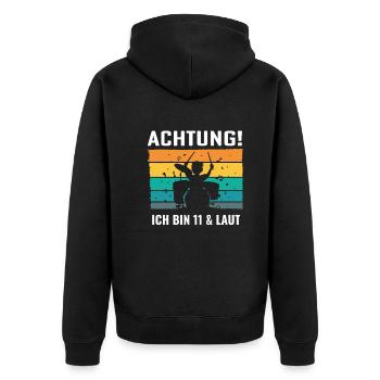 Drummer Schlagzeug Schlagzeuger 11. Geburtstag - Unisex Premium Bio Zip Hoodie - Schwarz - Hinten - Nico (187cm)