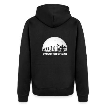 Schlagzeuger Evolution Drummer - Unisex Premium Bio Zip Hoodie - Schwarz - Hinten - Nico (187cm)
