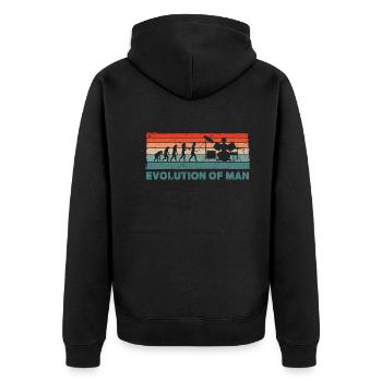 Retro Schlagzeuger Evolution Drummer - Unisex Premium Bio Zip Hoodie - Schwarz - Hinten - Nico (187cm)