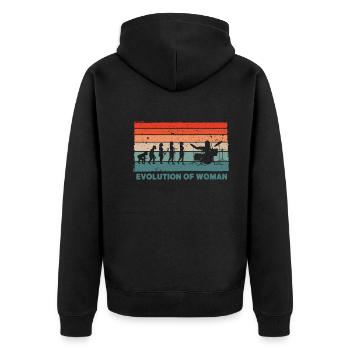 Retro Schlagzeuger Evolution Drummer - Unisex Premium Bio Zip Hoodie - Schwarz - Hinten - Nico (187cm)