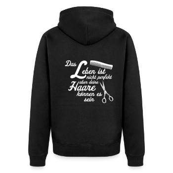 Friseur Friseurin - Unisex Premium Bio Zip Hoodie - Schwarz - Hinten - Nico (187cm)