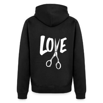 Friseur Friseurin - Unisex Premium Bio Zip Hoodie - Schwarz - Hinten - Nico (187cm)