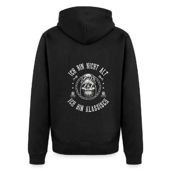 Ich bin nicht alt ich bin klassisch - Unisex Premium Bio Zip Hoodie - Schwarz - Hinten - Nico (187cm)