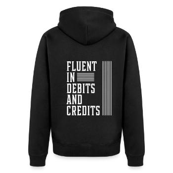 Fluent In Debits And Credits - Accountant Funny - Unisex Premium Organic Zip Hoodie - black - Back - Nico (187cm)