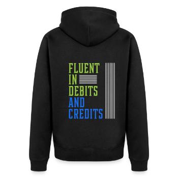 Fluent In Debits And Credits - Accountant Funny - Unisex Premium Organic Zip Hoodie - black - Back - Nico (187cm)
