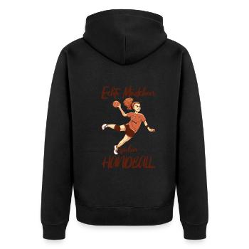 Handballspielerin Handball Ball Outfit Handballer - Unisex Premium Bio Zip Hoodie - Schwarz - Hinten - Nico (187cm)