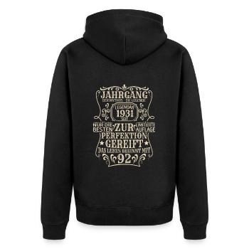Geburtstagsgeschenk Geboren 1931 92 Jahre - Unisex Premium Bio Zip Hoodie - Schwarz - Hinten - Nico (187cm)