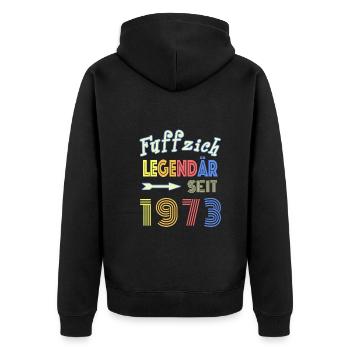 Köln Fuffzich Legendär seit 1973 50. Geburtstag - Unisex Premium Bio Zip Hoodie - Schwarz - Hinten - Nico (187cm)