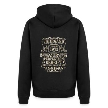 Geburtstagsgeschenk Geboren 1973 50 Jahre - Unisex Premium Bio Zip Hoodie - Schwarz - Hinten - Nico (187cm)