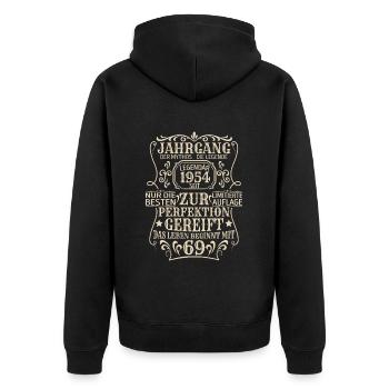 Geburtstagsgeschenk Geboren 1954 69 Jahre - Unisex Premium Bio Zip Hoodie - Schwarz - Hinten - Nico (187cm)