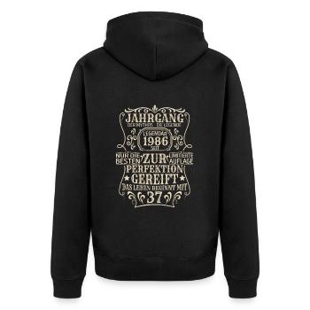 Geburtstagsgeschenk Geboren 1986 37 Jahre - Unisex Premium Bio Zip Hoodie - Schwarz - Hinten - Nico (187cm)