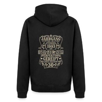 Geburtstagsgeschenk Geboren 1993 30 Jahre - Unisex Premium Bio Zip Hoodie - Schwarz - Hinten - Nico (187cm)