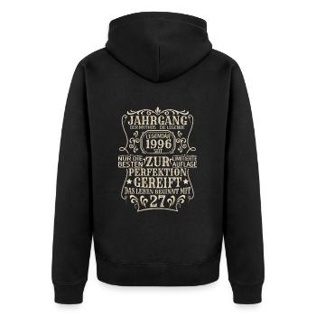 Geburtstagsgeschenk Geboren 1996 27 Jahre - Unisex Premium Bio Zip Hoodie - Schwarz - Hinten - Nico (187cm)