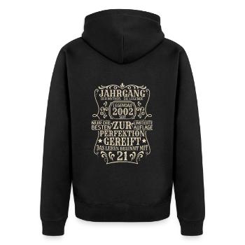 Geburtstagsgeschenk Geboren 2002 21 Jahre - Unisex Premium Bio Zip Hoodie - Schwarz - Hinten - Nico (187cm)