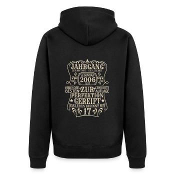 Geburtstagsgeschenk Geboren 2006 17 Jahre - Unisex Premium Bio Zip Hoodie - Schwarz - Hinten - Nico (187cm)