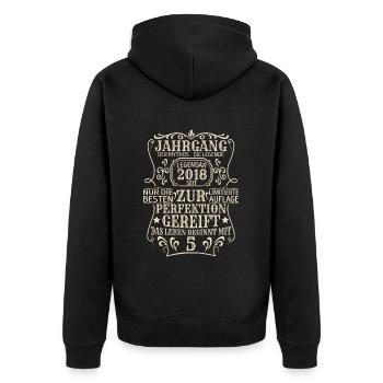 Geburtstagsgeschenk Geboren 2018 5 Jahre - Unisex Premium Bio Zip Hoodie - Schwarz - Hinten - Nico (187cm)