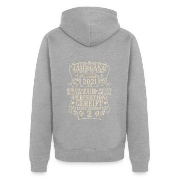 Geburtstagsgeschenk Geboren 2021 2 Jahre - Unisex Premium Bio Zip Hoodie - Grau meliert - Hinten - Nico (187cm)