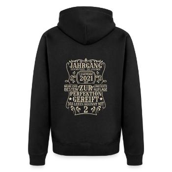 Geburtstagsgeschenk Geboren 2021 2 Jahre - Unisex Premium Bio Zip Hoodie - Schwarz - Hinten - Nico (187cm)