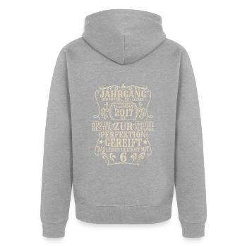 Geburtstagsgeschenk Geboren 2017 6 Jahre - Unisex Premium Bio Zip Hoodie - Grau meliert - Hinten - Nico (187cm)