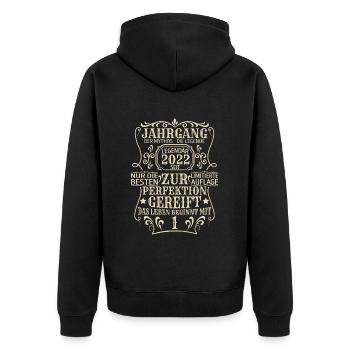 Geburtstagsgeschenk Geboren 2022 1 Jahre - Unisex Premium Bio Zip Hoodie - Schwarz - Hinten - Nico (187cm)