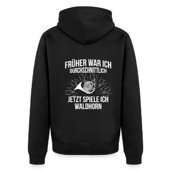 Waldhorn Waldhornspieler Waldhornist - Unisex Premium Bio Zip Hoodie - Schwarz - Hinten - Nico (187cm)