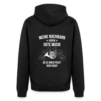 Waldhorn Waldhornspieler Waldhornist - Unisex Premium Bio Zip Hoodie - Schwarz - Hinten - Nico (187cm)