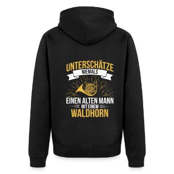 Waldhorn Waldhornspieler Waldhornist - Unisex Premium Bio Zip Hoodie - Schwarz - Hinten - Nico (187cm)