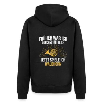 Waldhorn Waldhornspieler Waldhornist - Unisex Premium Bio Zip Hoodie - Schwarz - Hinten - Nico (187cm)