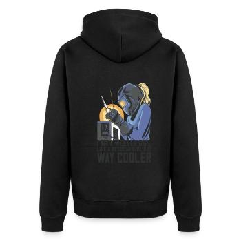 Schweißer Mama für Schweißerinnen und - Unisex Premium Bio Zip Hoodie - Schwarz - Hinten - Nico (187cm)