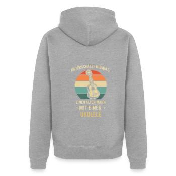 Ukulele Ukulele-Spieler Ukulelist - Unisex Premium Bio Zip Hoodie - Grau meliert - Hinten - Nico (187cm)
