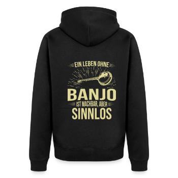 Banjo Banjospieler Banjoist - Unisex Premium Bio Zip Hoodie - Schwarz - Hinten - Nico (187cm)