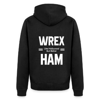 Wrexham Like Hollywood - Wales Football Gift - Unisex Premium Organic Zip Hoodie - black - Back - Nico (187cm)