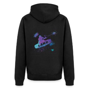 Wakeboard, Overspray - Unisex Premium Bio Zip Hoodie - Schwarz - Hinten - Nico (187cm)